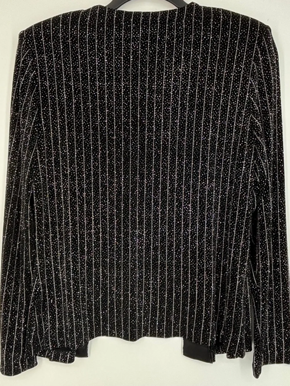Xscape Womens Medium Evening Cardigan Jacket Black Silver Glitter Stripes LS